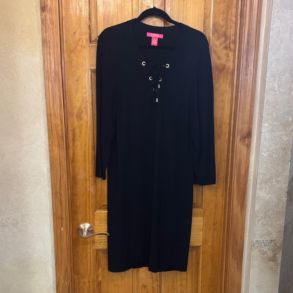 Chic Black Lace-Up Long Sleeve Dress